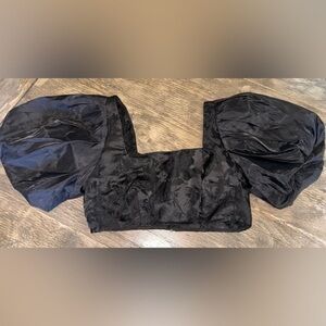 Black Cropped Top With Puffy Sleeves Size 4 Zips Up Back By Future Collective